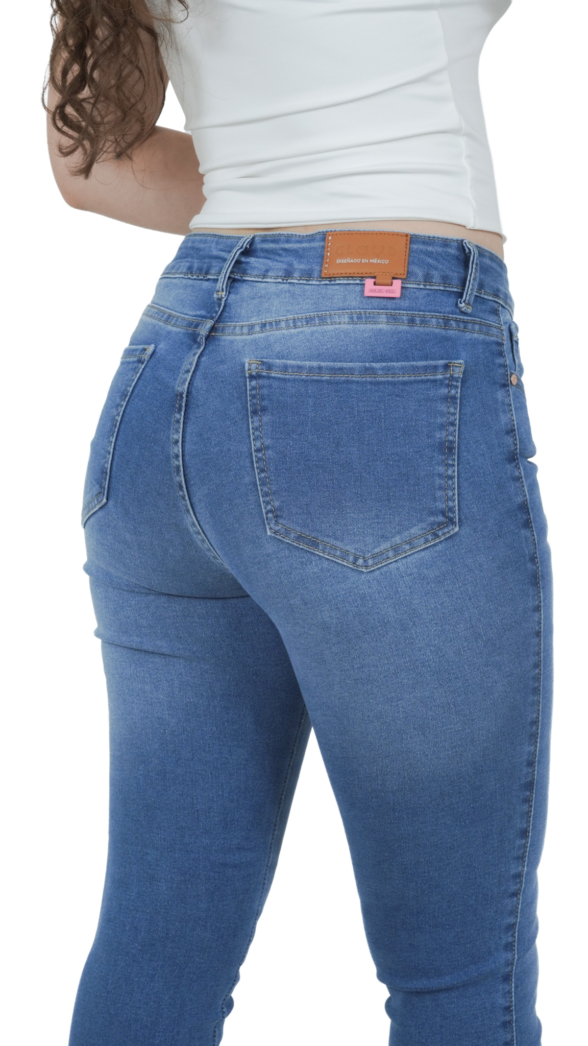 pantalón de mezclilla skinny azul muy claro para mujer, detalle trasero de bolsillos y caída – Skinny bleach