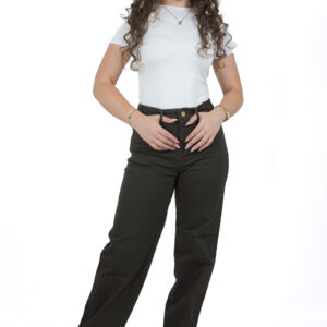 pantalón wide leg de gabardina verde para mujer, vista de frente – Wide leg de gabardina verde