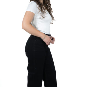 pantalón de mezclilla wide leg negro para mujer, vista de tres cuartos – Wide leg negro
